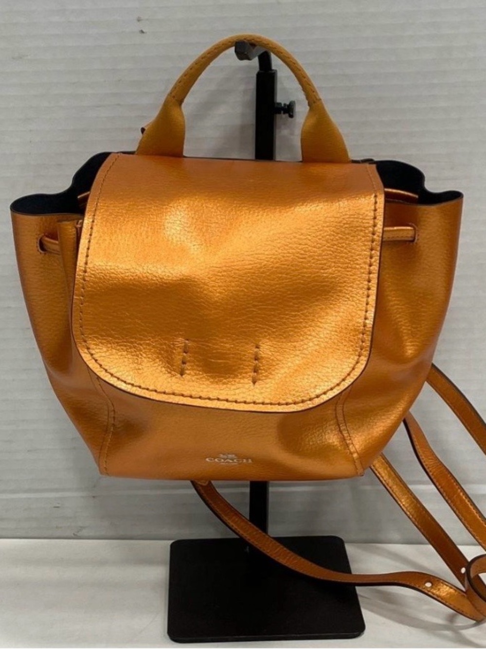 Coach Metallic Orange Mini Leather Backpack